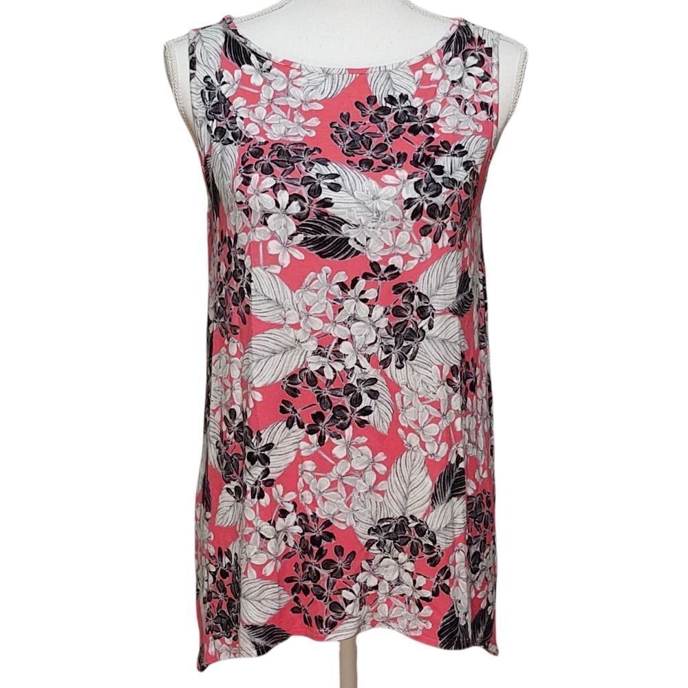 J Jill Pink Black Floral Print Long Tank Top S
